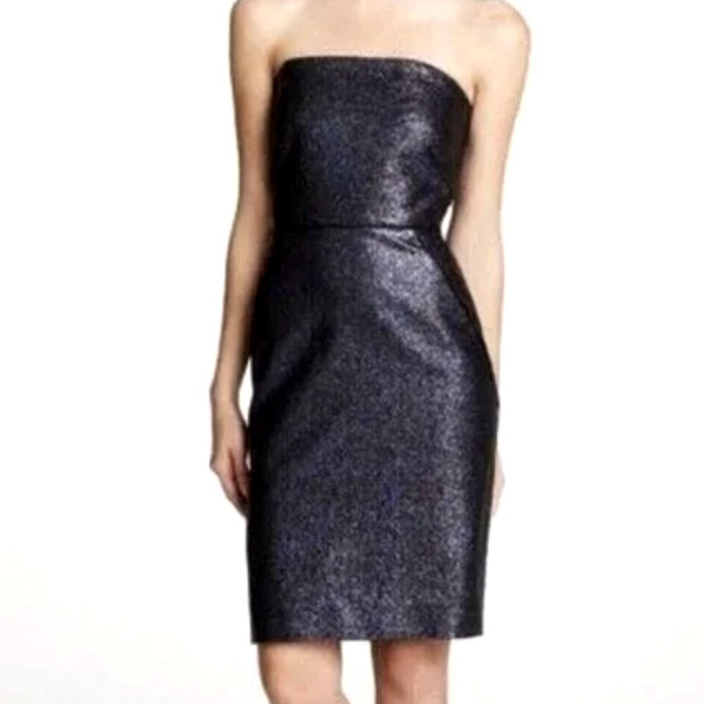 NWT J. Crew Collection Metallic Strapless Blue Black Mini Party Dress Size 0